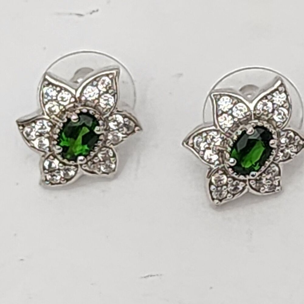 D'Joy Natural Russian Diopside & Zircon Earrings Platinum Over Sterling Silver